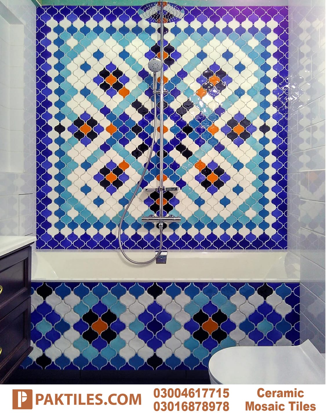 Pak Clay Bathroom Wall Mosaic Tiles Multi Colours