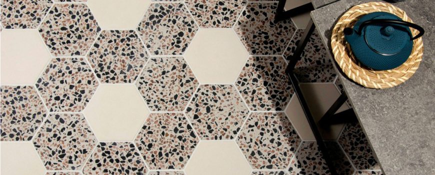 Hexagon Beige Terrazzo tiles texture