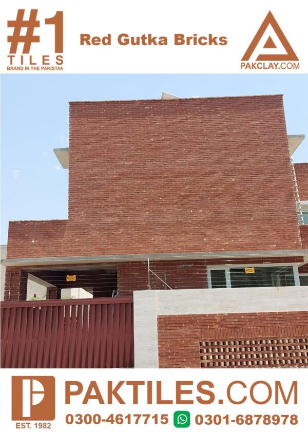 Red Gutka Bricks Wall Tiles Design